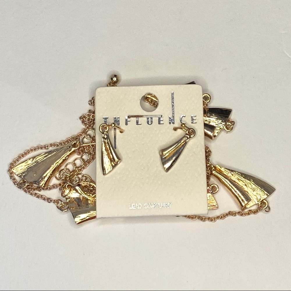 Influence gold tone necklace earring set fan